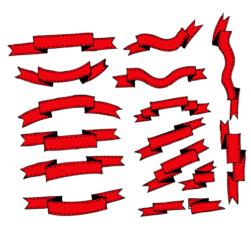 Simply red ribbon vector banners set 07