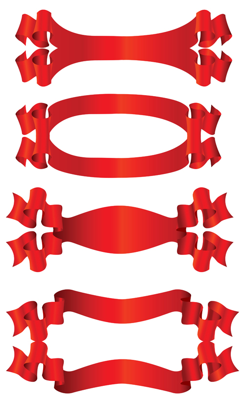 Simply red ribbon vector banners set 08