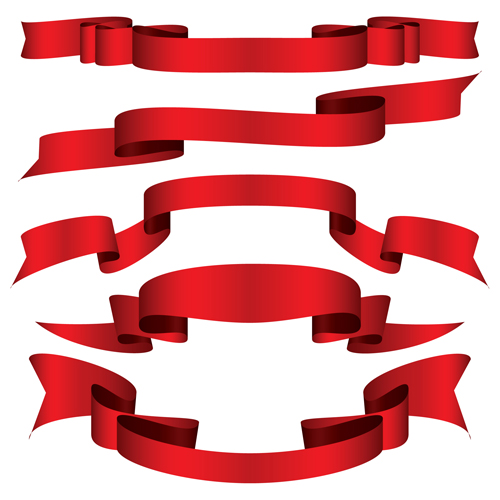 Simply red ribbon vector banners set 09