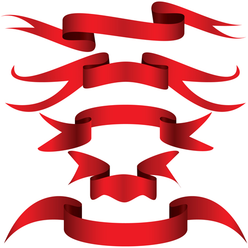 Simply red ribbon vector banners set 12