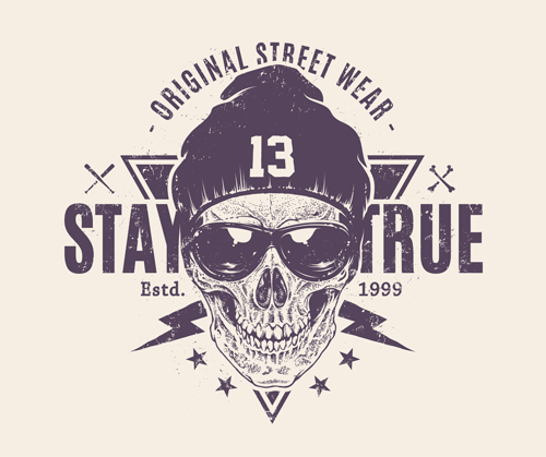 Skull t shirt prints vector material 03