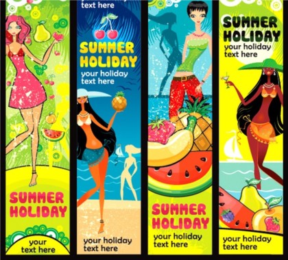 Summer beauty banner set vector Summer beauty banner set vector