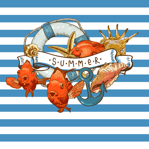 Vintage marine style vector backgrounds 04