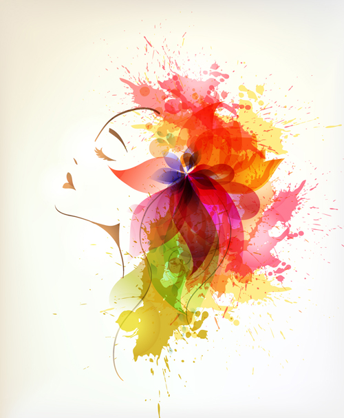 Watercolor floral woman creative design 05