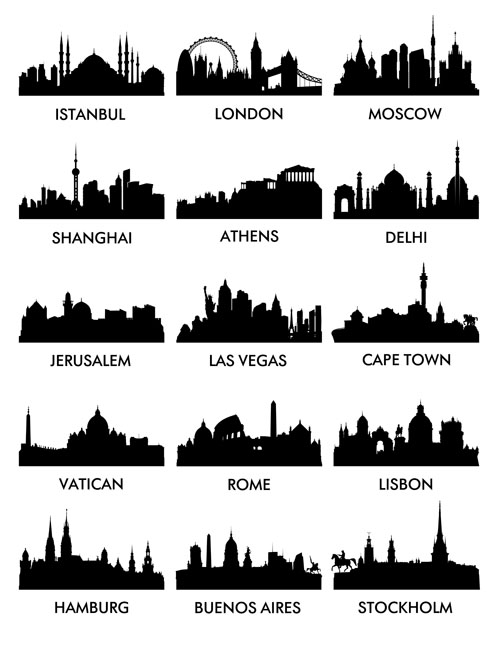 World famous cities silhouettes vector set 04