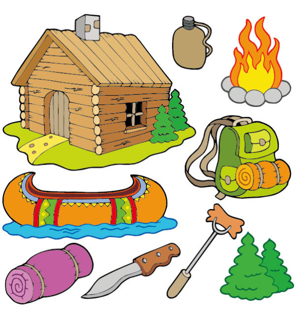 Cartoon summer camp elements Illustration vector 04