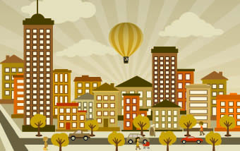 buildings with skyscrapers design vector 03