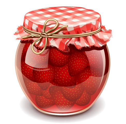 Canned fruits in glass jars vector 03