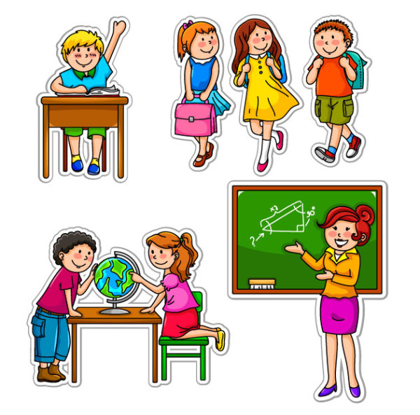 Set of Children in school design vector 04