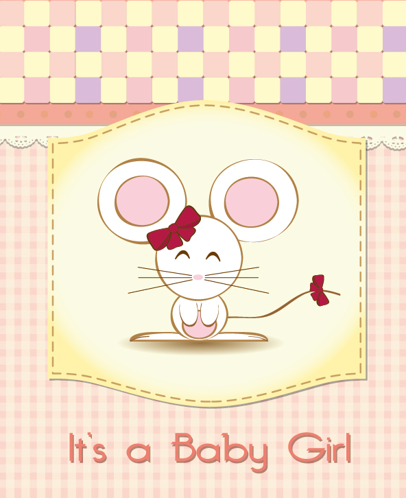 Cute Baby shower cards vector material set 03