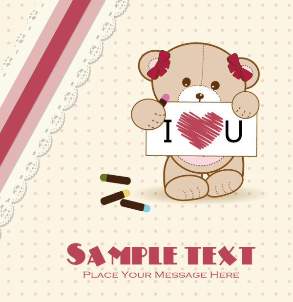 Cute Baby shower cards vector material set 05