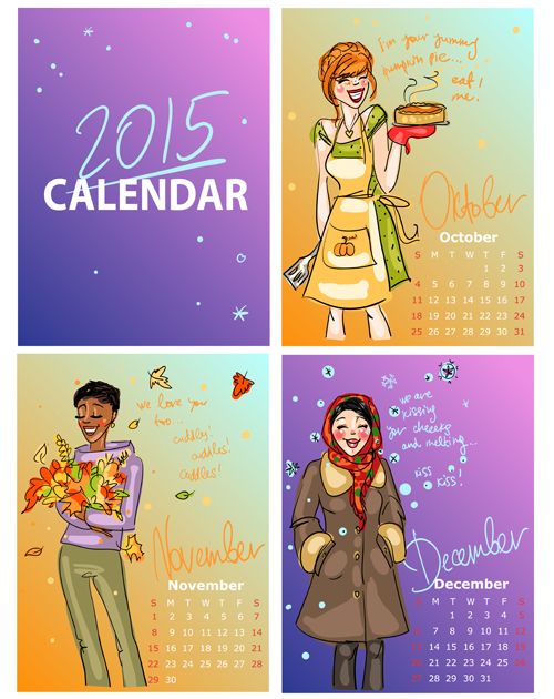 2015 calendar with girls vector material 02