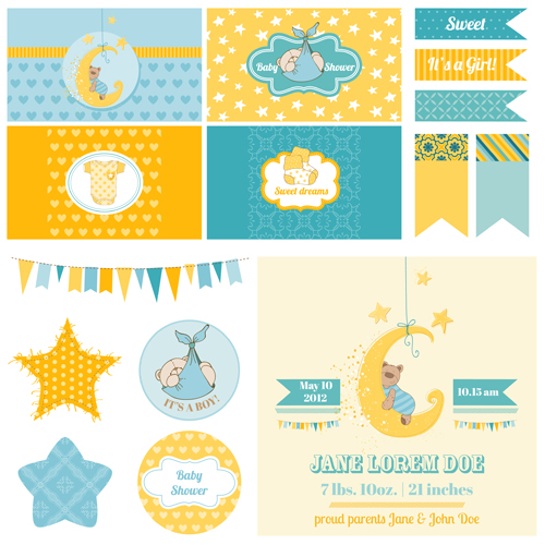Baby scrap elements kit vector 02