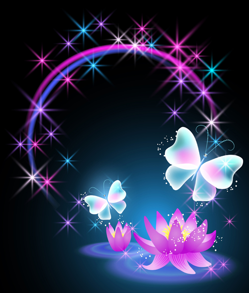Beautiful butterflies with flowers vector background 02