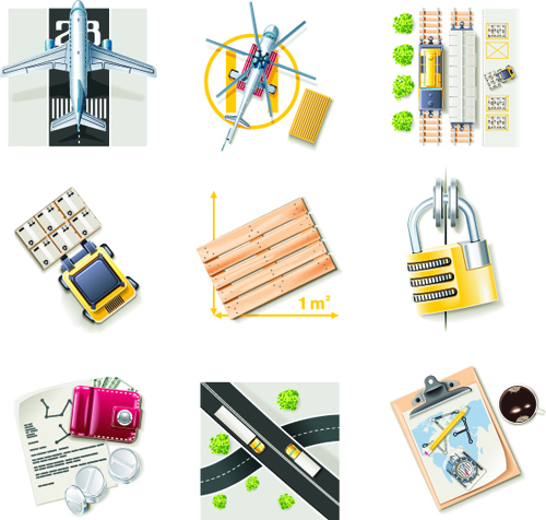 Different Cargo with Transport icons vector 01