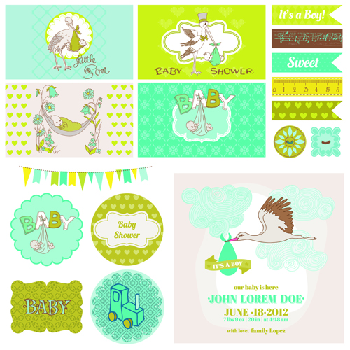 rtoon baby shower cards design vector 02 Cartoon baby shower cards design vector 02