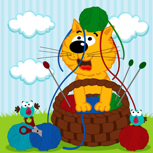 Cartoon cat with bird vectors