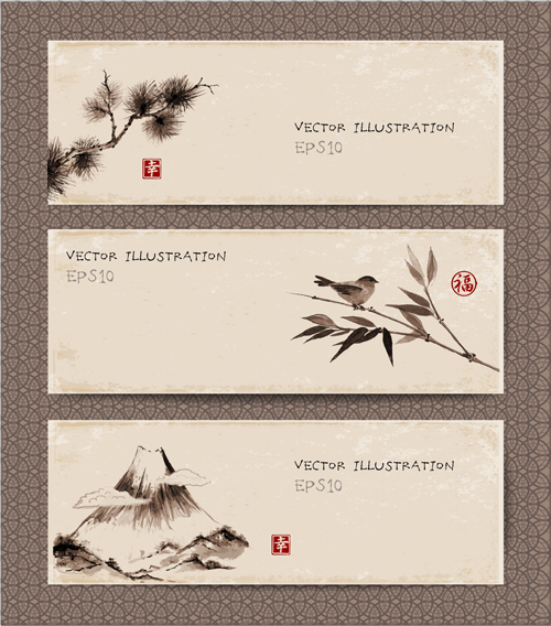 Chinese painting styles banner vectors 03