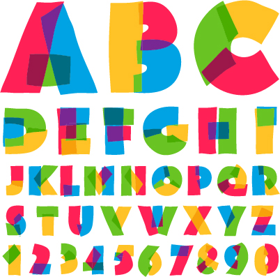 Cute colored alphabet and numbers vector