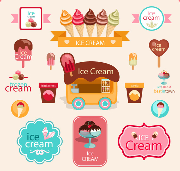 logos ice cream elements cute cream 
