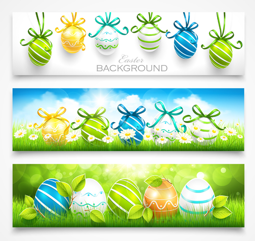 Easter egg ornaments banners vector
