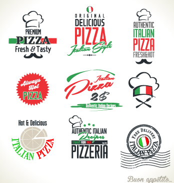 izza logos design vector material 01 Exquisite pizza logos design vector material 01