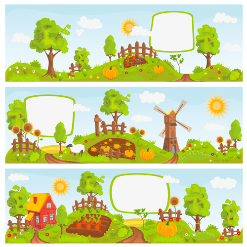 Fairytale town scenery banner vector 01