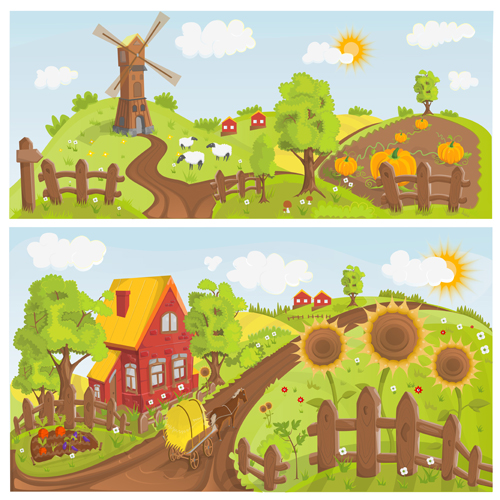 Fairytale town scenery banner vector 02