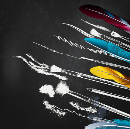 Feathers with writing brush vector material 01