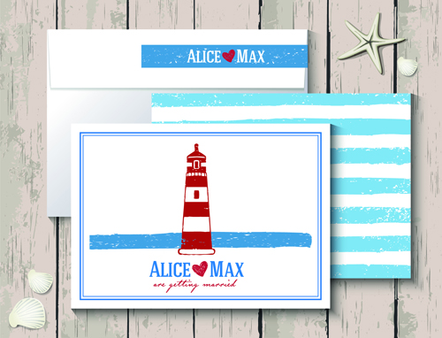 Sea style wedding invitation cards vector material 01
