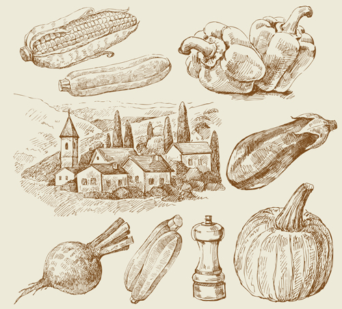 village vegetables sketch 
