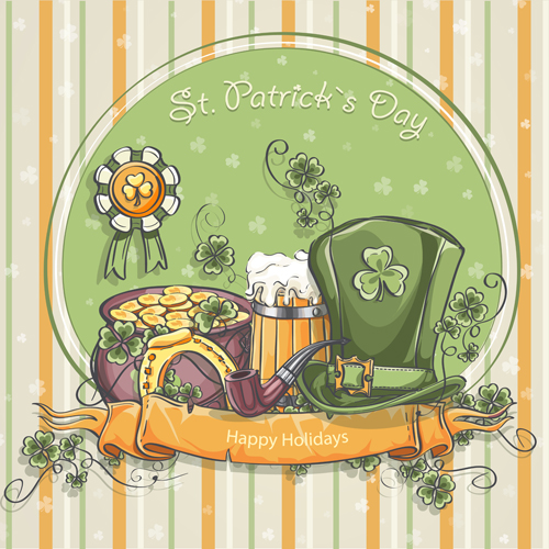 St Patrick Day hand drawn vector background 03