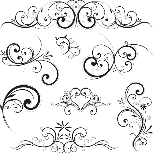 Swirls decor design vector set 01