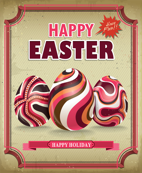 Vintage easter holiday poster vector set 01