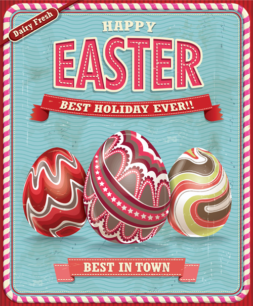 Vintage easter holiday poster vector set 02