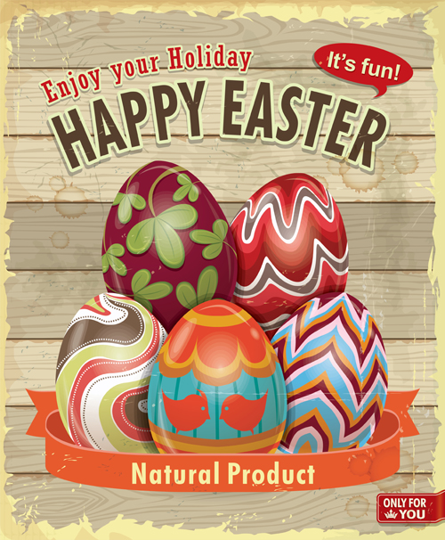 Vintage easter holiday poster vector set 03
