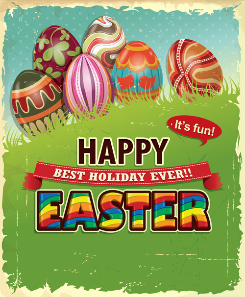 Vintage easter holiday poster vector set 04