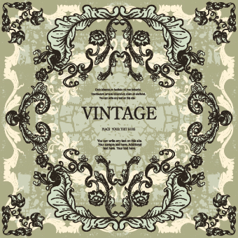 Vintage frame with floral elements vector 04