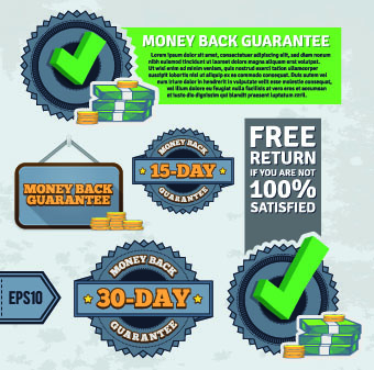 Vintage money back guarantee labels vector 02