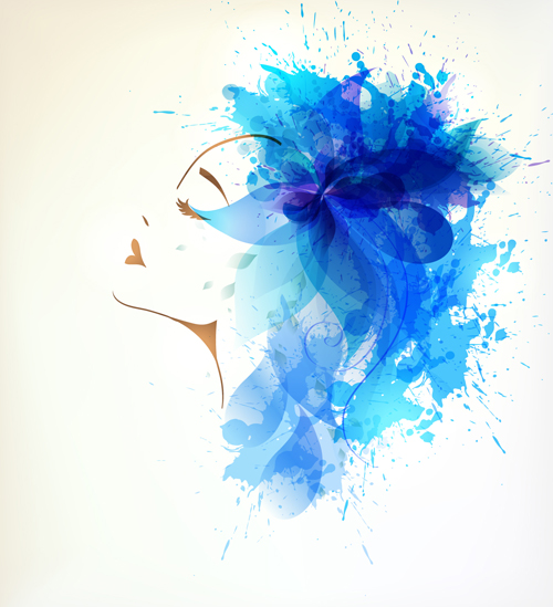 Watercolor floral woman creative design 02