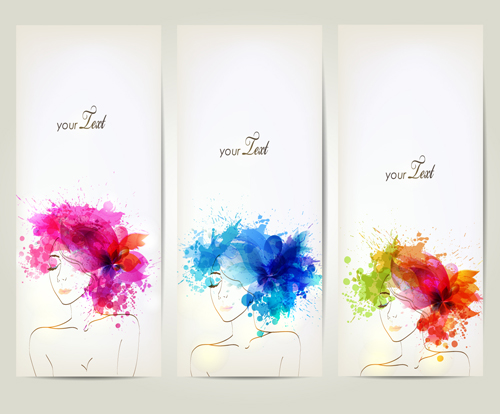 Watercolor floral woman creative design 04