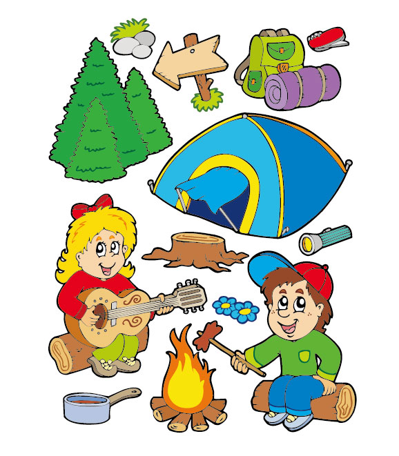 Cartoon summer camp elements Illustration vector 01