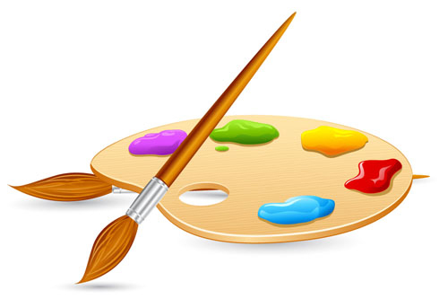 Set of Wooden palette and brushes vector 04