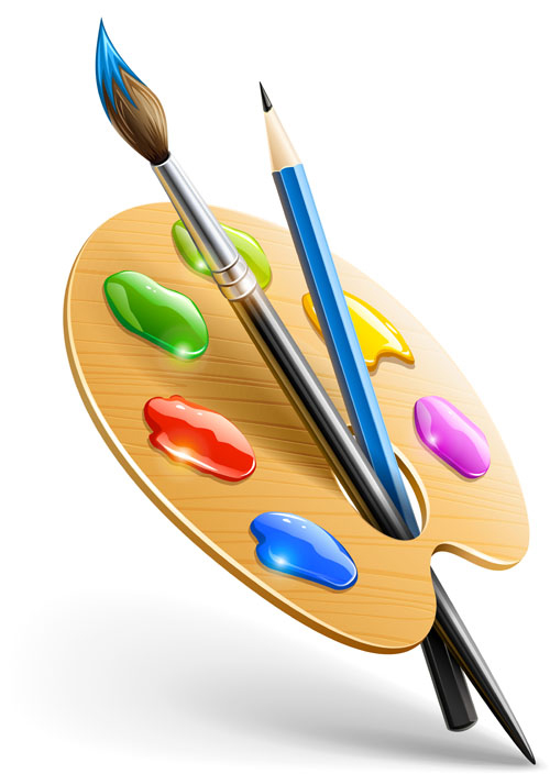 Set of Wooden palette and brushes vector 05