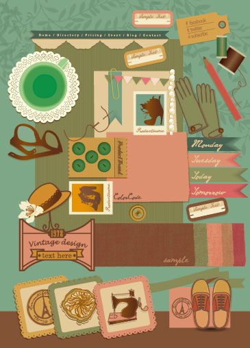 Retro elements cartoon label vector set 02