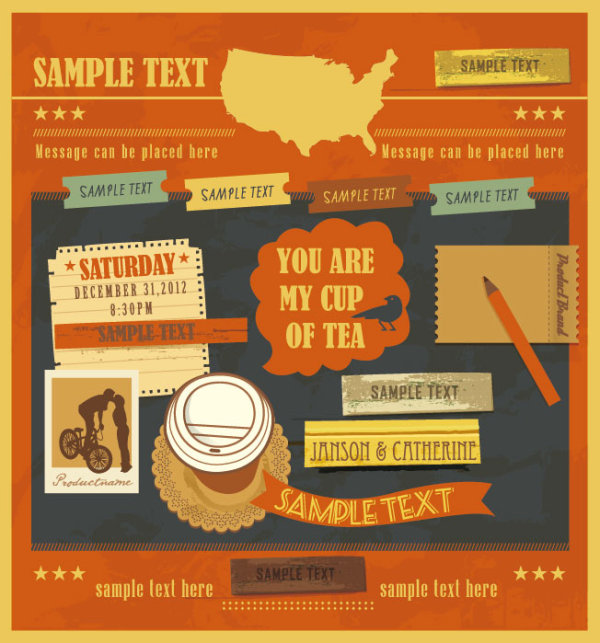 Retro elements cartoon label vector set 03