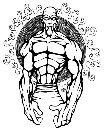 sun old man muscle characters black and white 