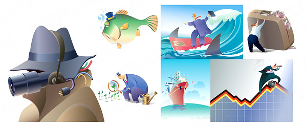 ships shark people money magnifying glass lines infographicswaves infographicsbox fish finance earphone curves business 