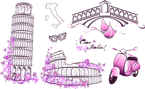 Beautiful floral with italy symbols vector 01