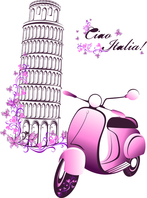 Beautiful floral with italy symbols vector 02